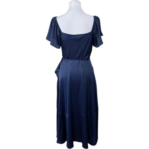 Lulus Women's Size M Medium Wrap Dress Dark Blue Short Sleeve Ruffle Night Out - Picture 4 of 10